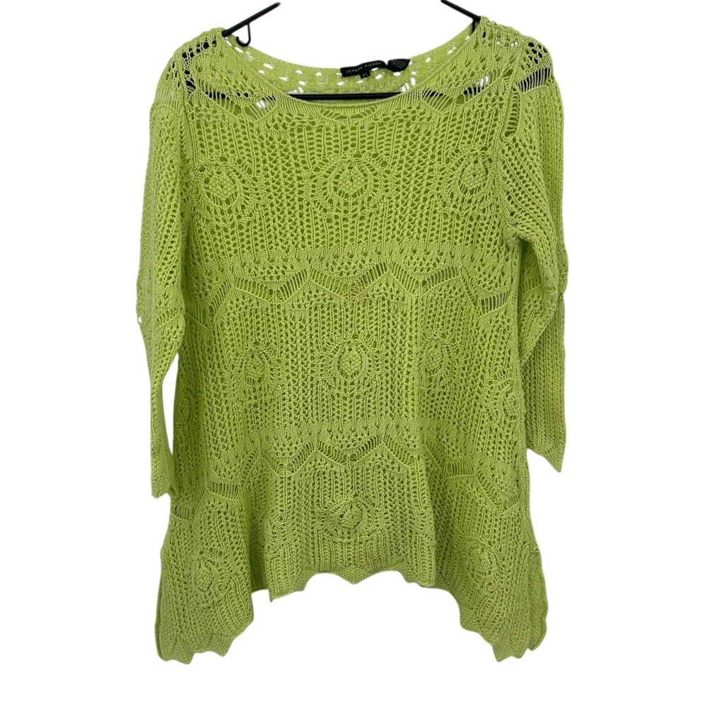 Open Knit Crochet Sweater XL Green Asymmetrical Earthy Fairy‎ Boho Lagen Artsy